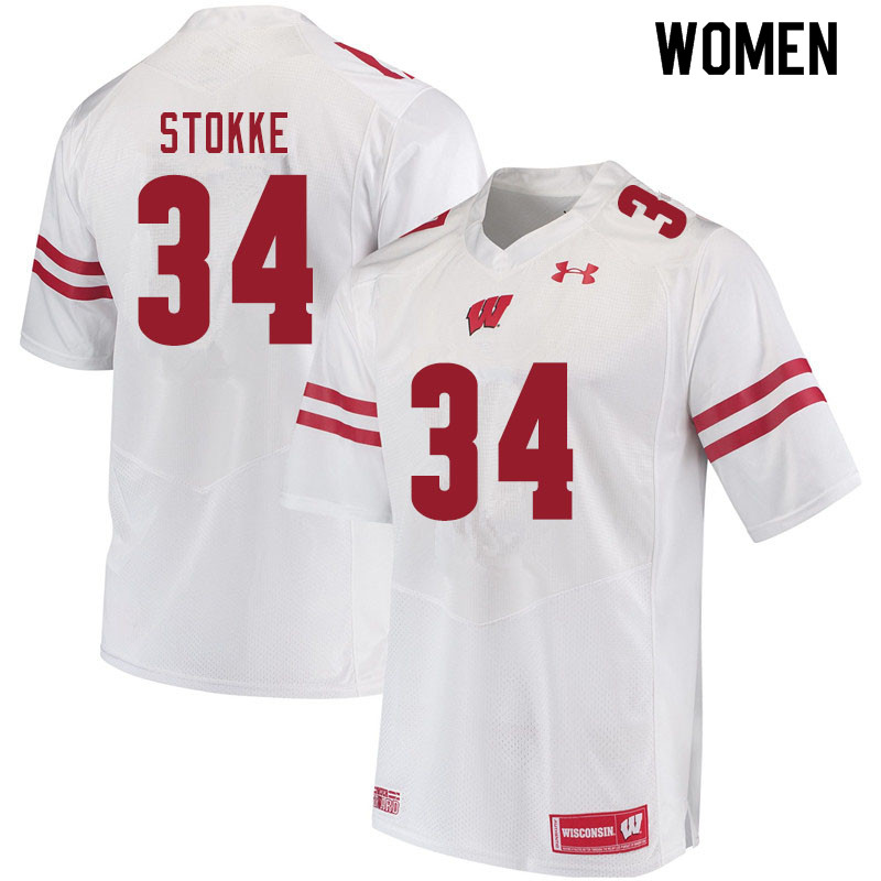 Wisconsin Badgers Women's #34 Mason Stokke NCAA Under Armour Authentic White College Stitched Football Jersey LO40G78FE
